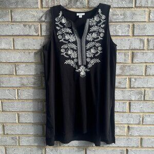 J. Jill Sleeveless Hi-Low Embroiderer V-Neck Split Side Tunic Blouse Size S
